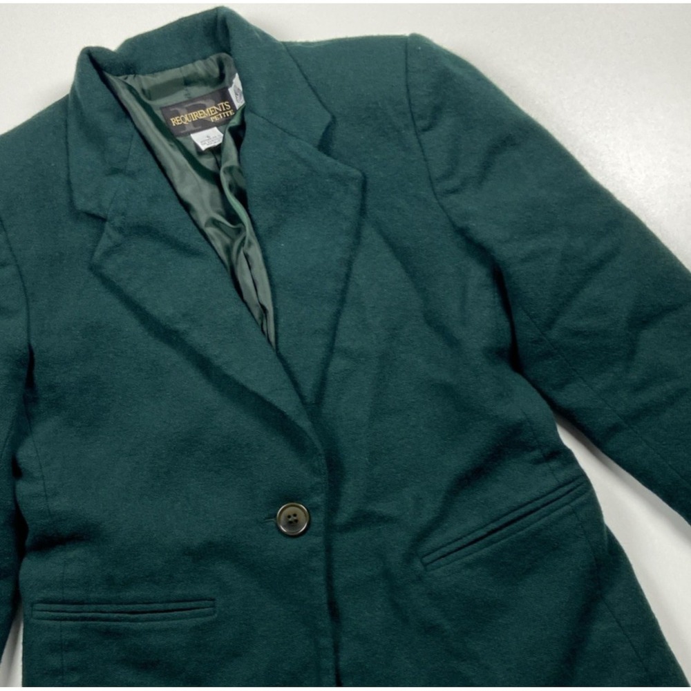 Requirements Petite Vintage 90s Blazer Size 6 Emerald 100% Wool 1 Button Jacket